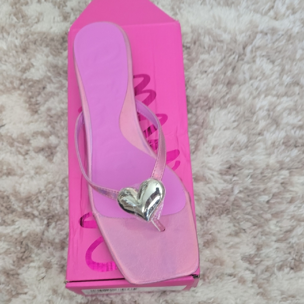 Olivia Miller Pink Sandals with Silver Heart